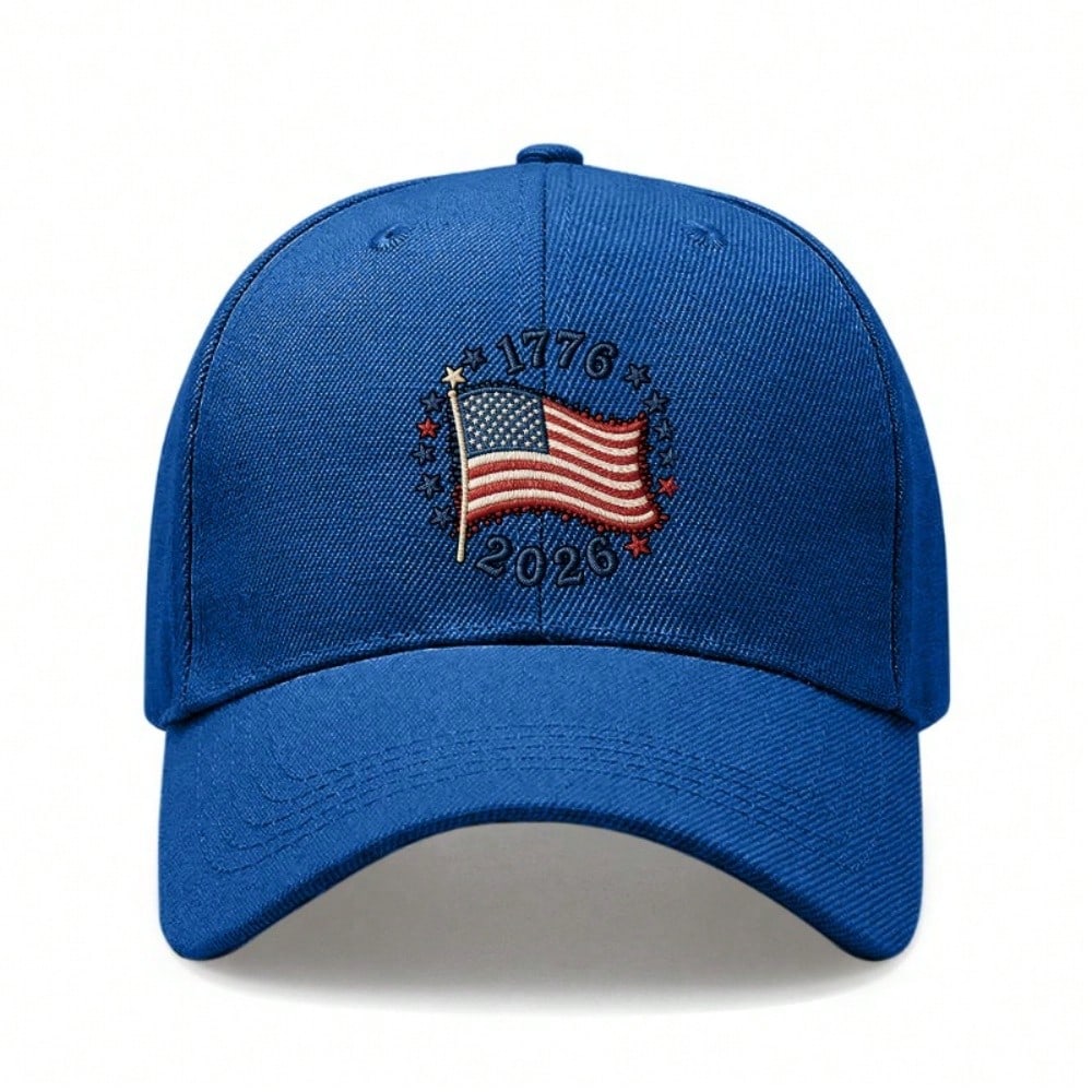[Patriotic Baseball Cap] 2026 USA Commemorative Unisex Letter "1776" & "2026" Print Black Polyester Adjustable Lightweight Curved Brim Sun Protection