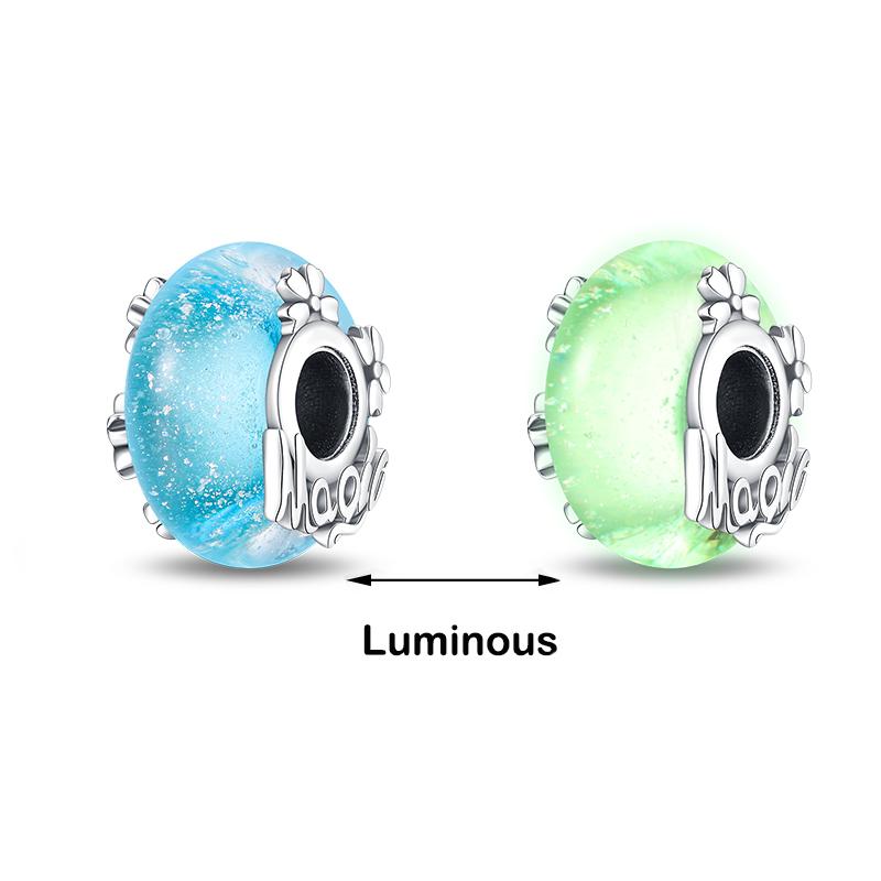 Настоящее серебро 925 пробы кит осьминог морская ракушка синие светящиеся подвески бусины подходят 925 оригинальные браслеты DIY ювелирные украшения