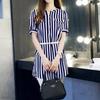 Female Commuter Slim Chiffon Striped Blouses Small V-Neck Button Patchwork Casual Short Sleeve Shirt Women's Summer Clothes 4XL