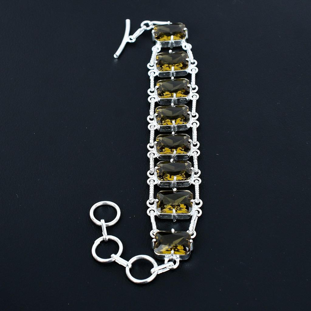 Граненый браслет из дымчатого кварца, ювелирное изделие из стерлингового серебра 925 пробы, браслет с регулируемой цепочкой, драгоценный камень в форме подушки, украшение ручной работы, подарок для нее