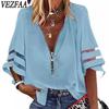 Women's Fashion Casual Summer Spring Solid Color Print 1/2 Sleeves V-Neck Blouses & Shirts