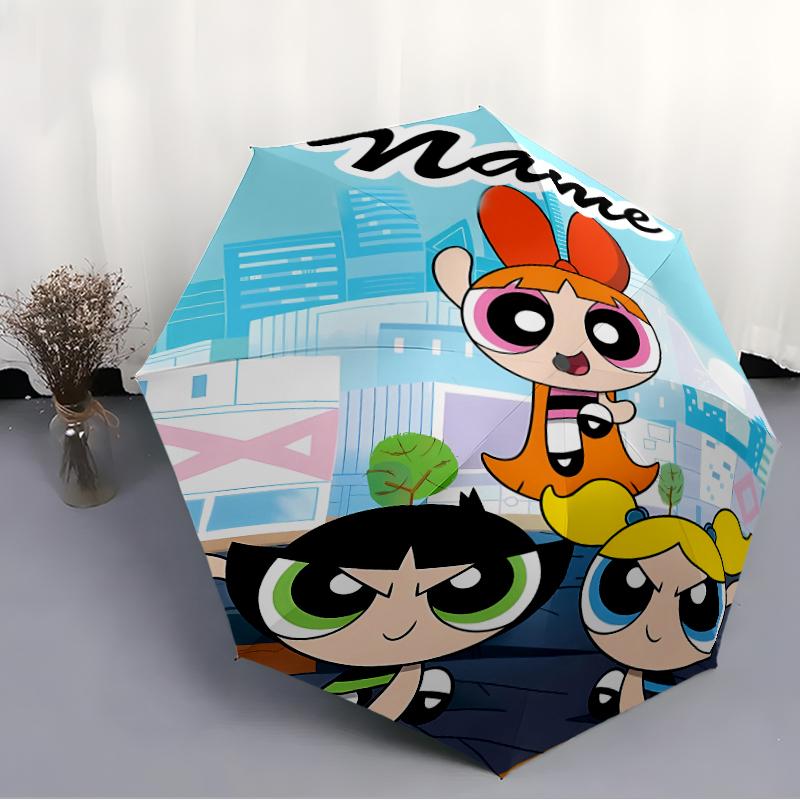 Personalized Name The Powerpuff Girls Print Umbrella - Automatic Open/Close, Eight-Rib Durable Frame, Automatic Folding Umbrella