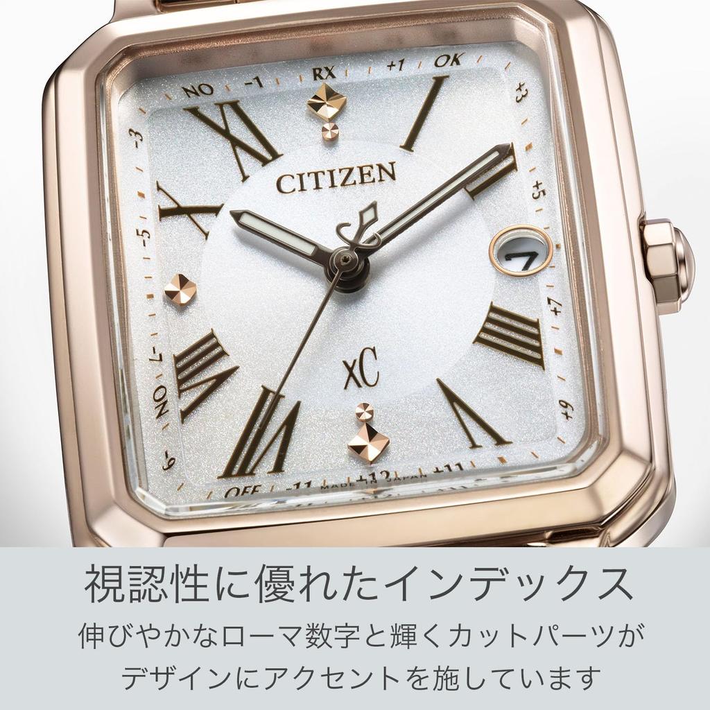 Часы Cross Sea Radio водонепроницаемые со сменным ремешком, коллекция hikari из белого золота, квадратная модель 2way, розового цвета [Citizen], с фотоприводом Eco-Drive