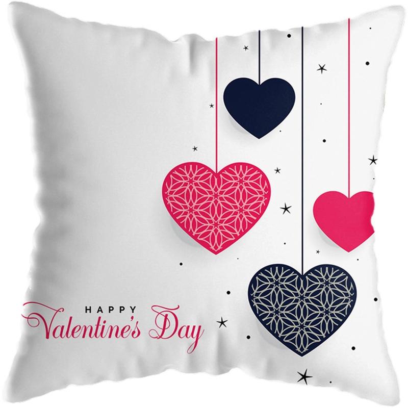 Happy Valentines Day Throw Pillow Case Soft Plush Romantic Red Love Heart Letters Rose Print Decorative Cushion Cover Dakimakura