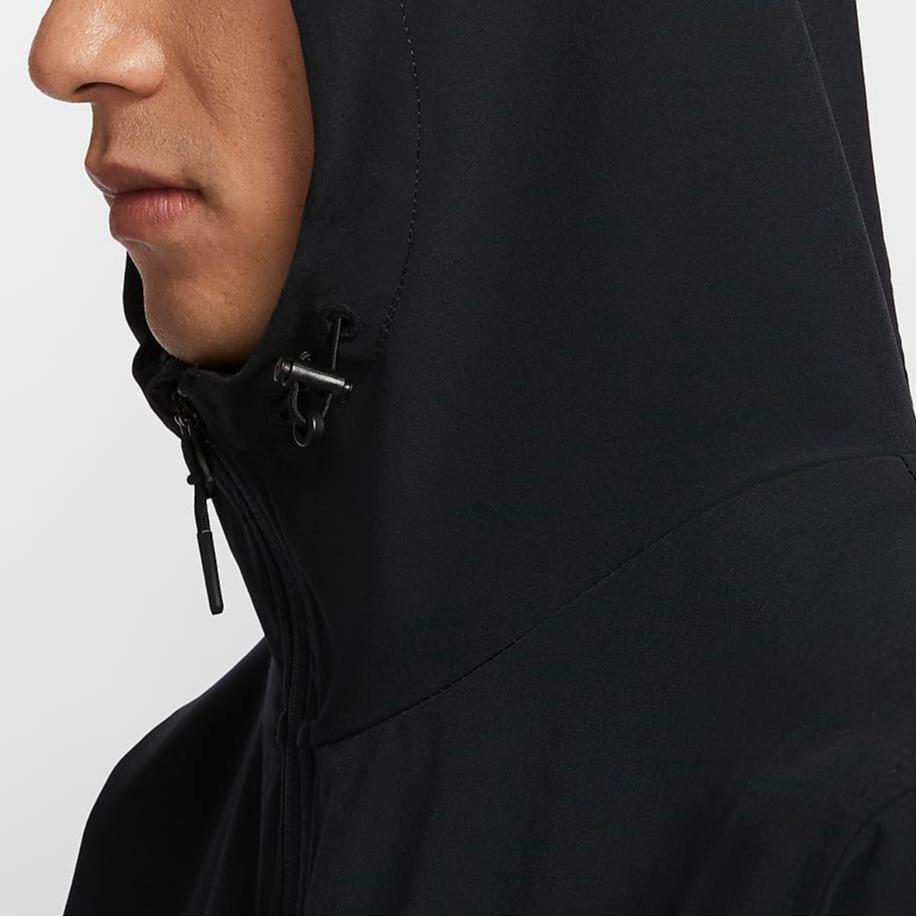 Nike Неограниченная куртка Swoosh Логотип Капюшон Молния Длинный рукав Пальто Мужские куртки Черный Угольно-черный FZ1071010
