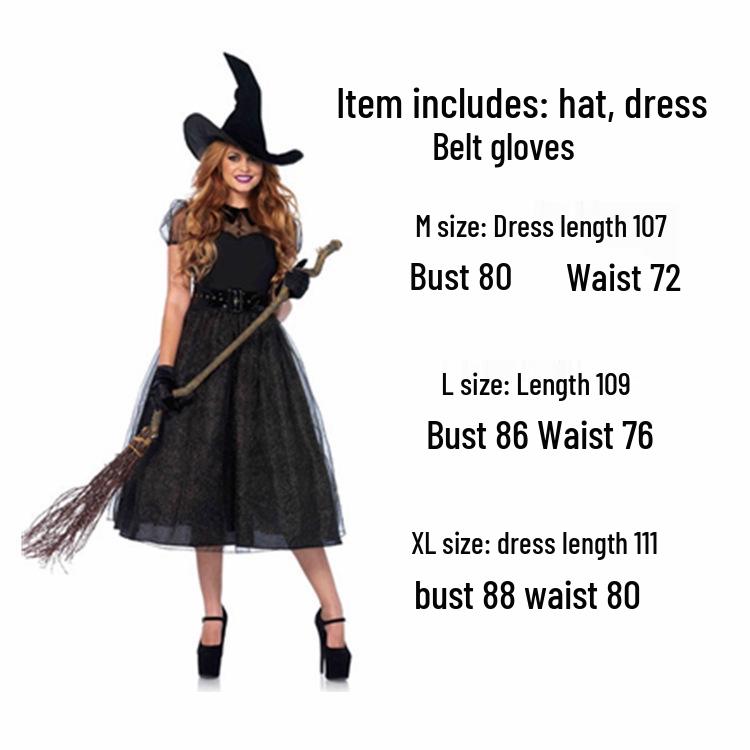 Хэллоуин Ведьма Косплей Платье: Взрослый маскарадный костюм для ночного клуба для ролевых игр в мультяшном стиле.