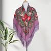 Ethnic Style Retro Shawl Scarf with Tassel Flower Print Autumn Winter Warm Square Fringed Head Wrap for Wedding Party