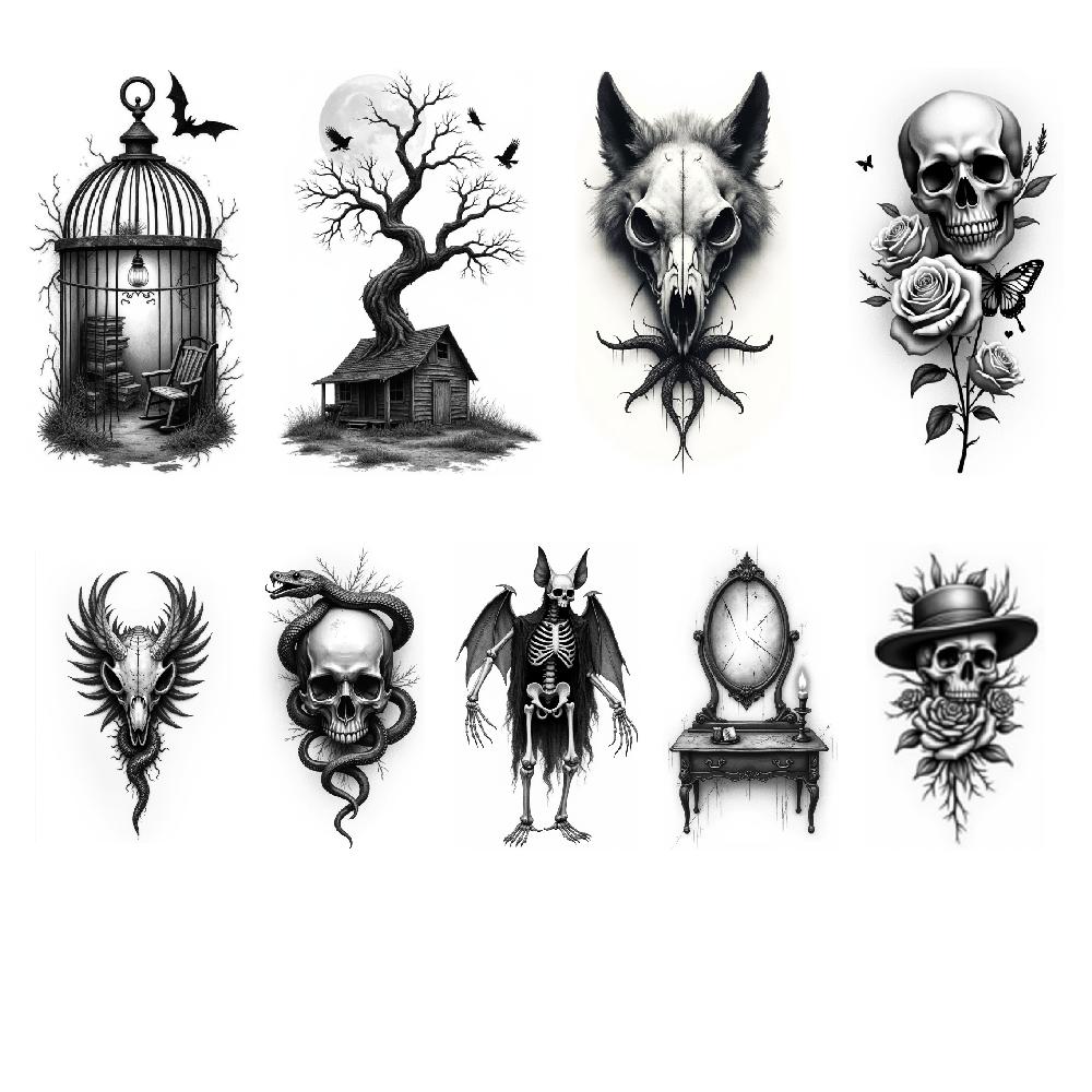 3 шт. Временные татуировки Реалистичные временные татуировки Череп со змеей Череп с розами Череп оленя Для женщин Взрослых Мужчин