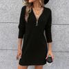 Ladies' Loose Comfortable Fashionable Elegant Solid Color V-neck Zipper Dress