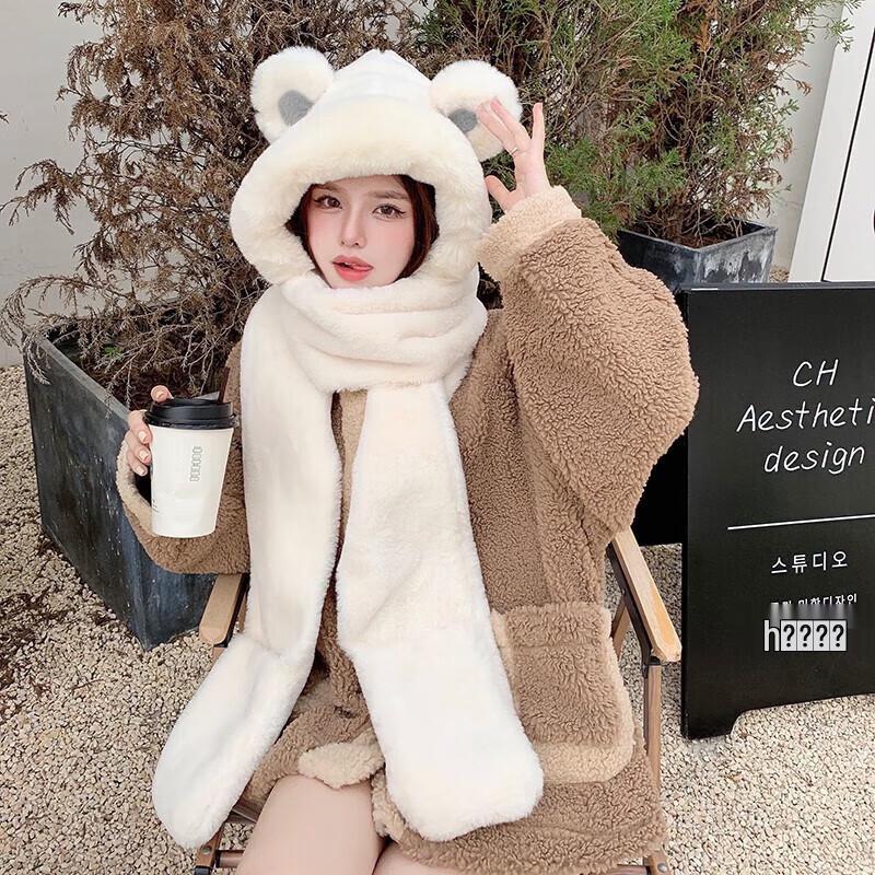 Warm Bear Hooded Scarf Set