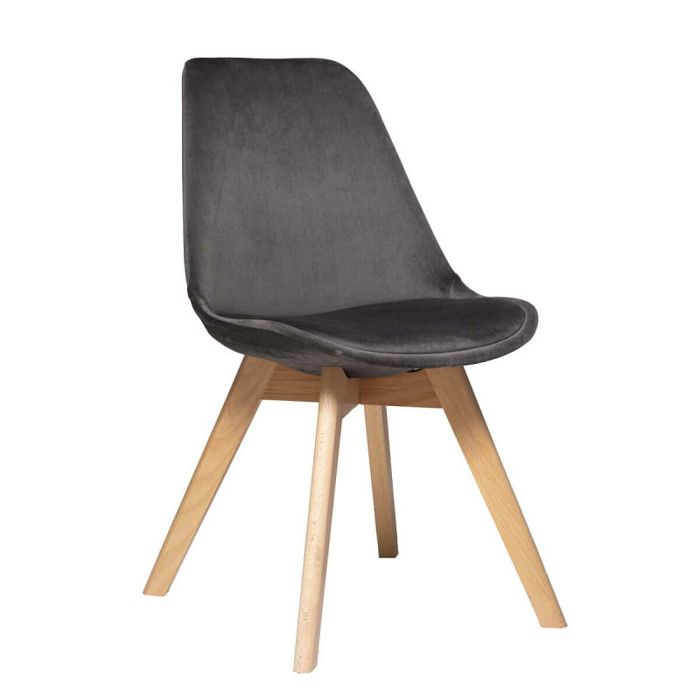 Chaise en velours style scandinave "Helsinki" Atmosphera - Gris foncé