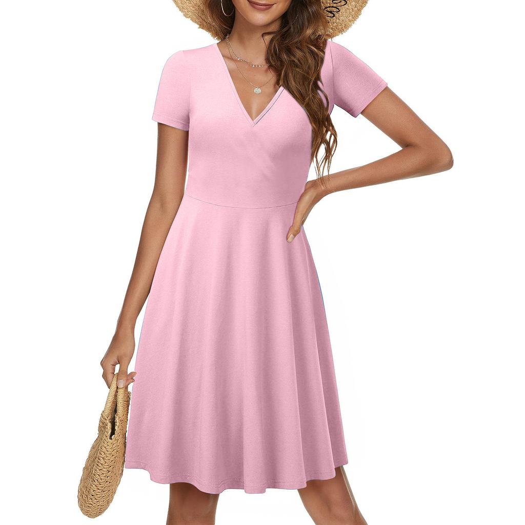 Женское повседневное модное однотонное платье трапециевидной формы с перекрестным v-образным вырезом и короткими рукавами и талией, большое свободное платье