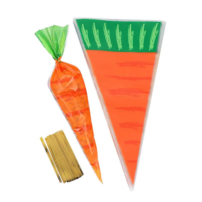 Carrot-Shaped Goody Bags 20X Easter Candy Treat Cone Bags with Twist Ties Easter Candy Triangle Bags for Cookies Chocolates