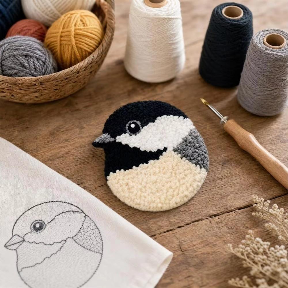Handmade Embroidery Coaster Kit Soft Bird Coaster Kit Bird Coasters Punch Needle Kit Home Decor