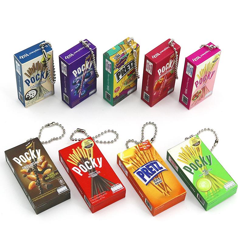 Cute Novelty Snacks Keychain For Women Girls Bag Pendant Trinket Car Key Ring Creative Simulated Biscuit Box Keychain Gifts