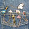 Women Cute Rabbit Carrot Heart Book Ruler Denim Jacket Collar Chain Brooch Pin