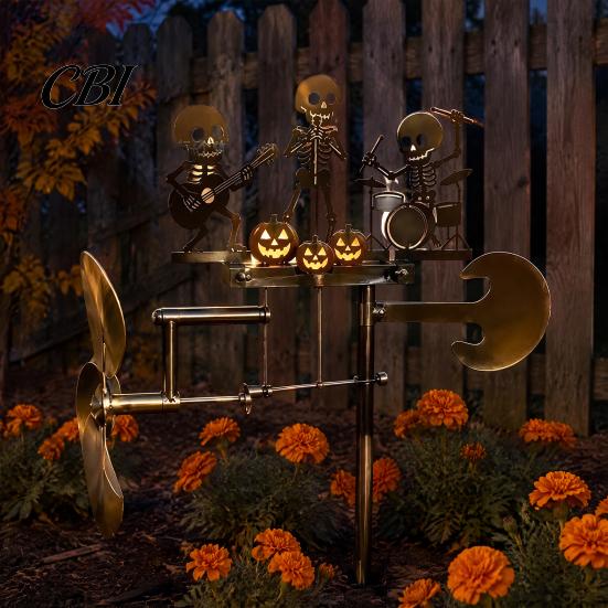 Skeleton Rock Trio Metal Wind Spinner Halloween Spinner, Handmade Kinetic Garden Sculpture Whimsical Outdoor Decor for Yard Lawn Decor, Unique Musical