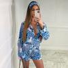 2 шт., женская летняя праздничная пляжная повседневная одежда с принтом, рубашка на пуговицах с длинными рукавами и лацканами для взрослых + шорты с карманом