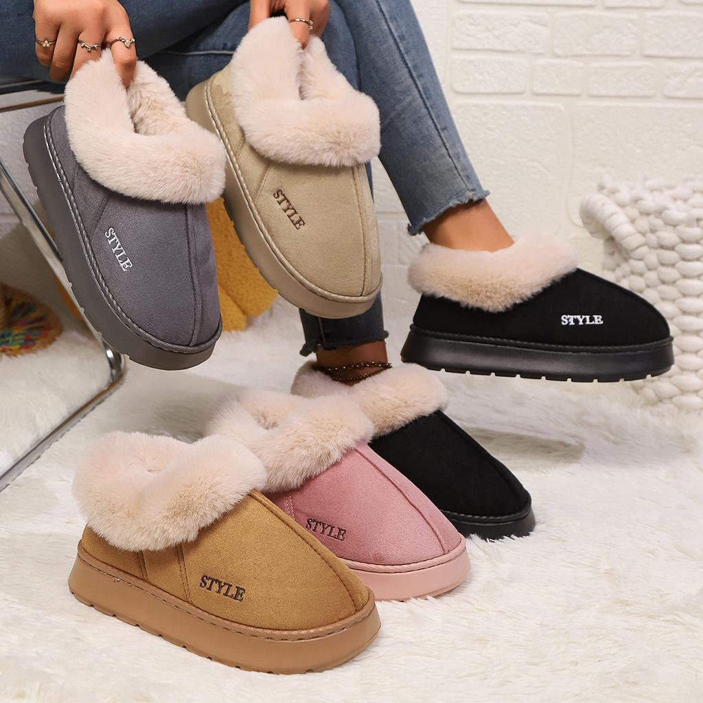 Cotton Slippers for Women, Autumn and Winter Home Slippers, Outdoor Anti-slip Cotton Shoes, Warm Plush Indoor Home Thick-soled Cotton Shoes