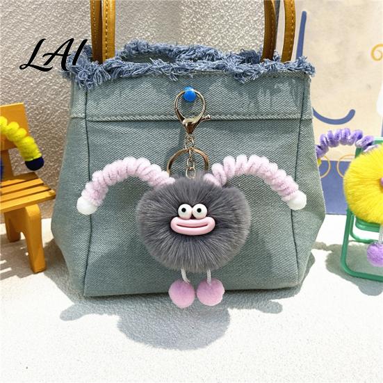 Soft Plush Keychain Sausage Mouth Creature Keychain Cartoon Fuzzy Ball Keyring Pendant Women Key Rings Decorative for Handbags Purses Backpacks
