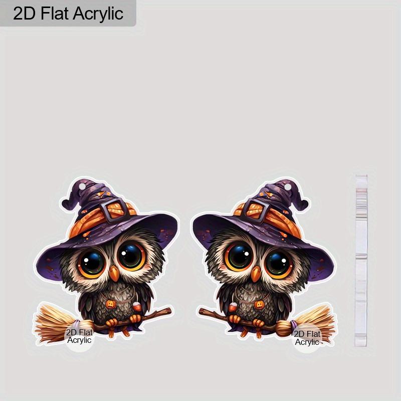 2D Flat Cute Acrylic Witch Hat Broom Owl Hanging Earrings Ladies Halloween Accessories Charm Jewelry Gifts