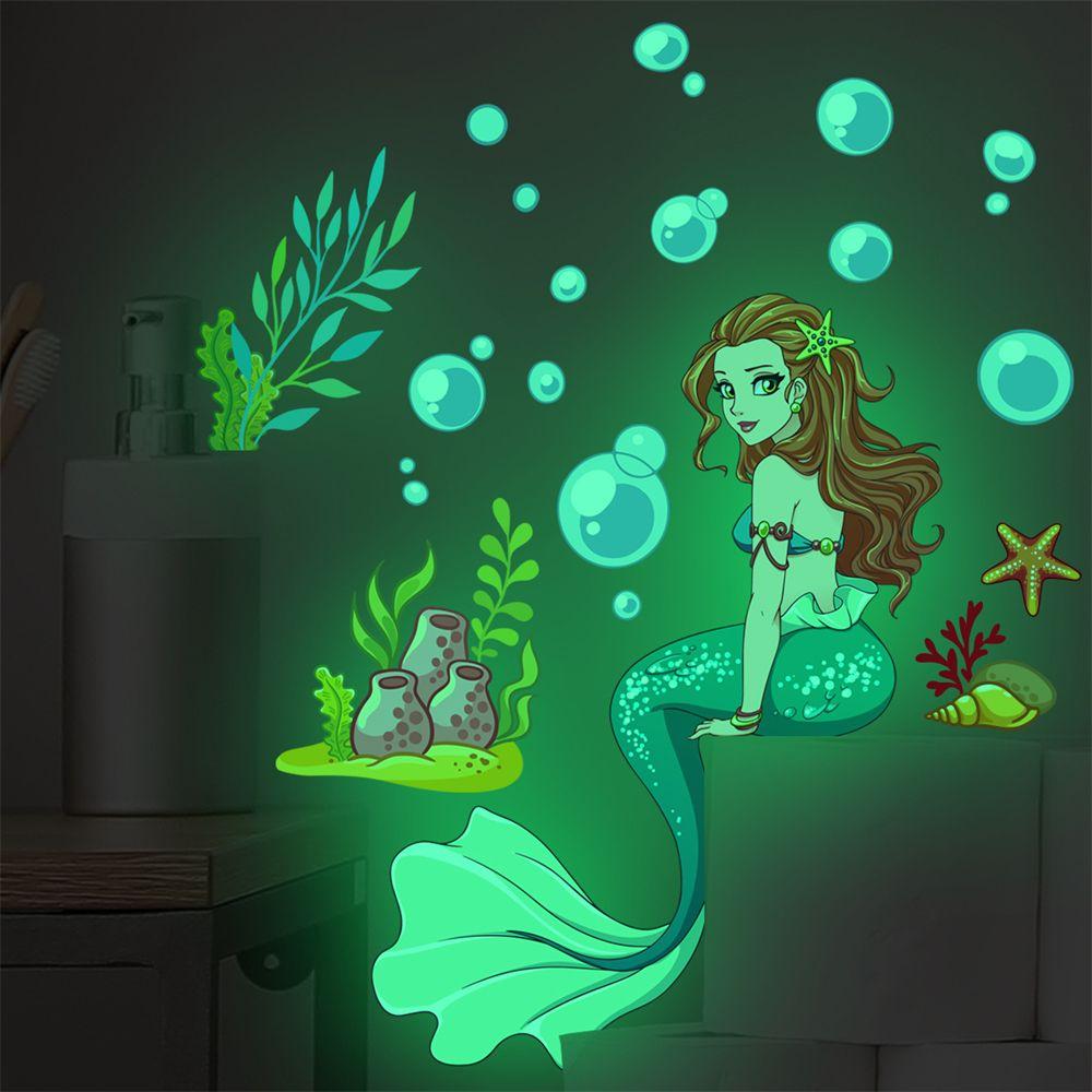 Light Glow In The Dark Mermaid Fluorescent Star Decals Sleeping On Moon Luminous Wall Stickers