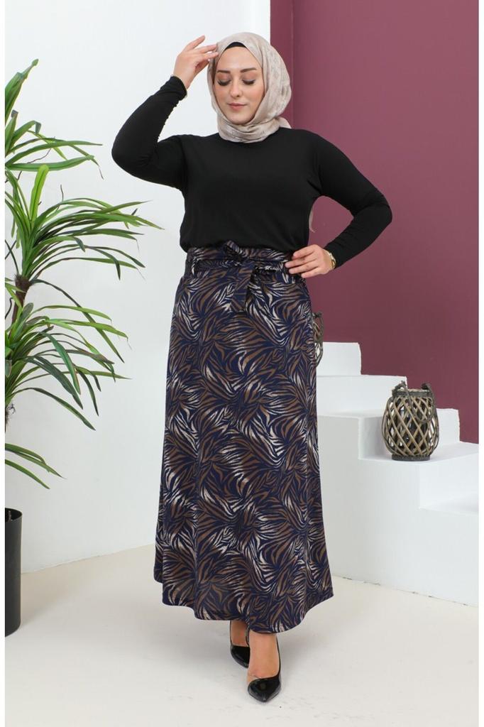 Женская стильная юбка большого размера с рисунком, расклешенная юбка с поясом