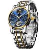 OLEVS Men's Stylish Blue Automatic Waterproof Date Luminous Business Skeleton Arm Watch Popular Brand Blue