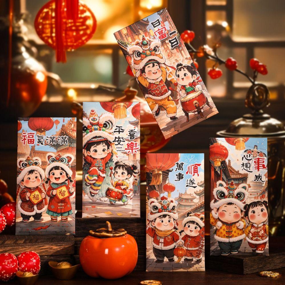 6pcs Traditional New Year Red Envelopes Cartoon Panda Red Packet Lunar New Year Gifts