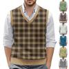Men's Plaid Printed Sleeveless V-neck Vest Knit Jumper