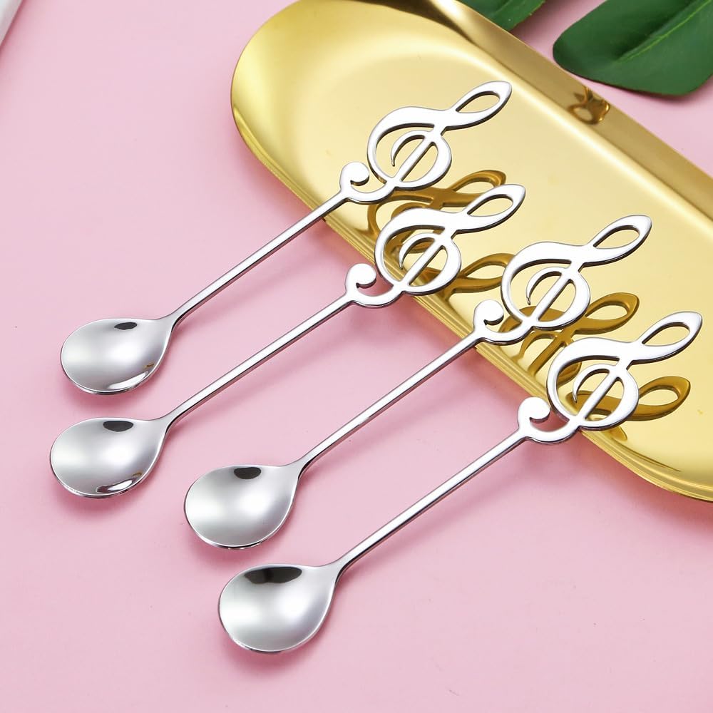 Modern Stainless Steel Music Note Treble Clef Spoon Coffee Stirrer and Ice Cream Spoon for Tea, Holidays, Gifts