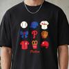 Футболка Philadelphia Phillies Doodle, Милая футболка для фаната бейсбола из Филадельфии, Ретро-претцель и лук, Повседневная футболка для игрового дня, Выражающая командный дух, Подарок