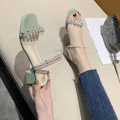 2024 Летняя удобная обувь для женщин со стразами, босоножки, костюм, женские, бежевые, на высоком каблуке, средние, черные, для девочек, на высоком каблуке, прозрачные, Blo