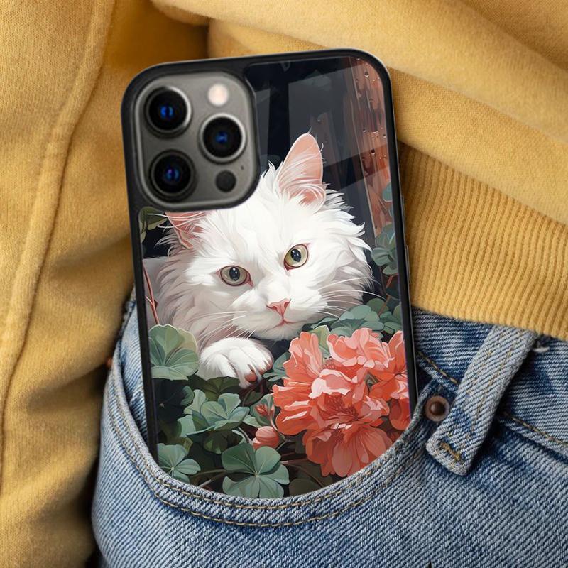 Милый рисунок кошки Мягкий чехол для телефона для iPhone 17 Air 16e Pro max 15 Pro 13 14 Plus 11 12 MagSafe Магнитный Coque