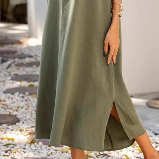 Женское хлопковое льняное платье макси, повседневное, с V-образным вырезом, без рукавов, свободное, летнее платье-майка