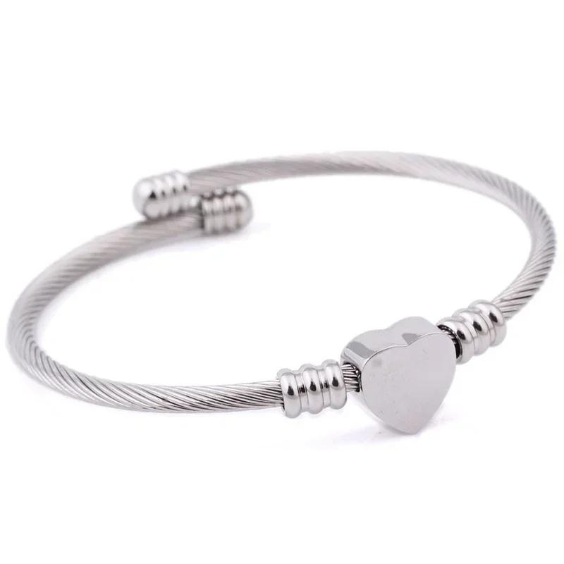 Stainless Steel Cable Bracelet Steel Wire Braided Titanium Steel Love Shape Creative Bracelet Rose Gold Fashion Womens Bracelet