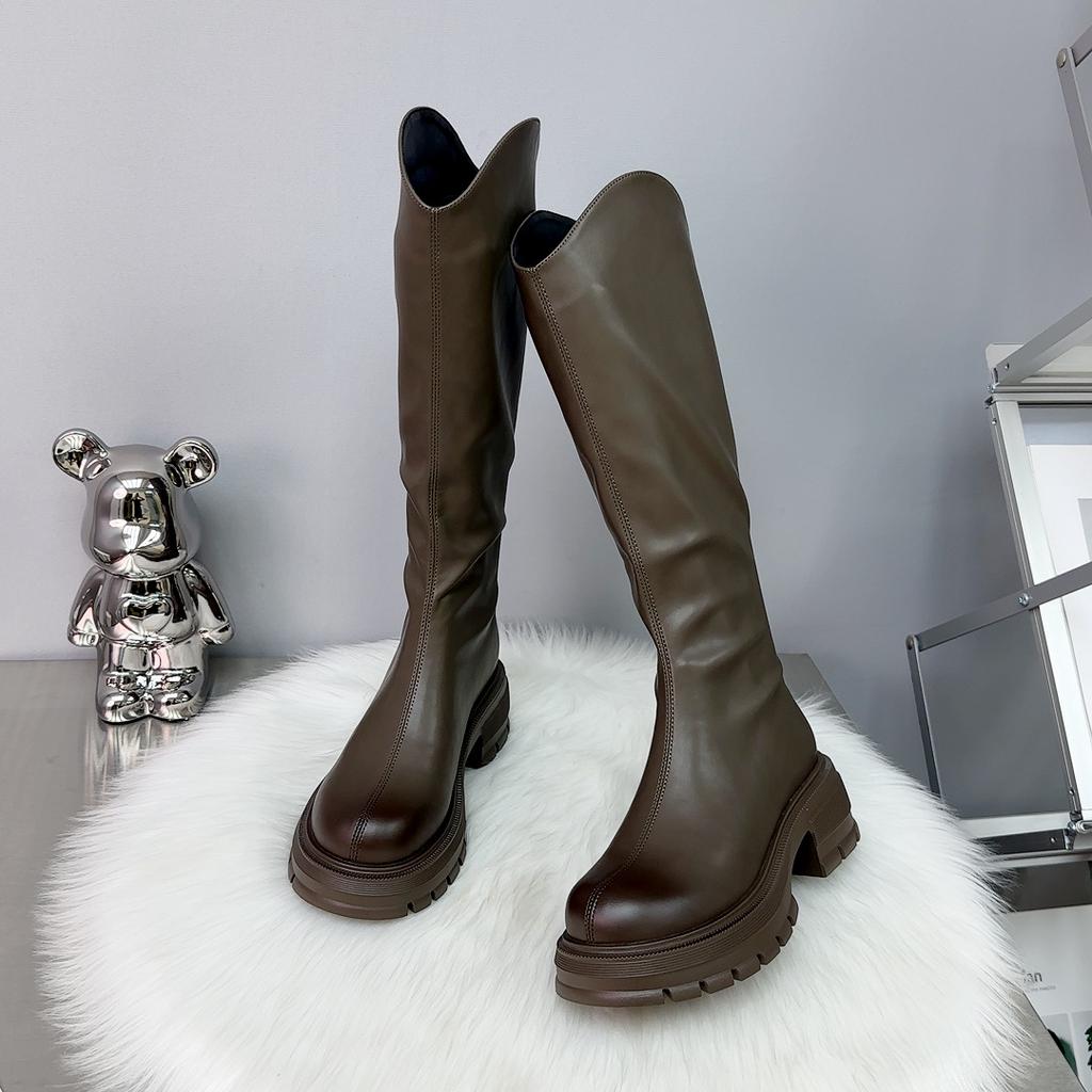 Long Boots 2024 Tall Knight Boots Women's Heightening 6cm Thick-soled Waterproof Table Women's Locomotive Boots Thin Boots
