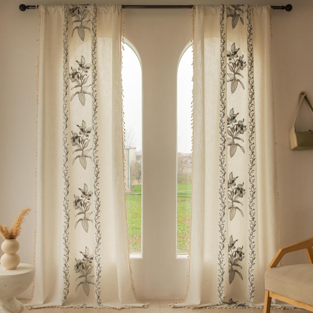 European Classical Floral Blackout Sheer Curtains for Balcony, Living Room, Bedroom, Bay Window