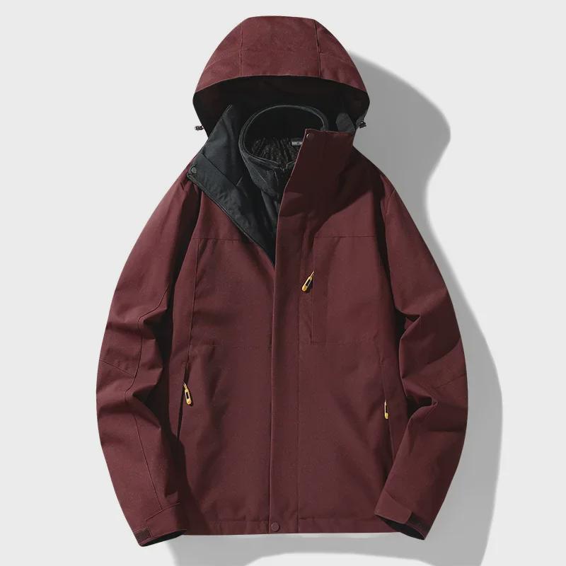 Женская ветрозащитная водонепроницаемая куртка 3 в 1 с дополнительной бархатной подкладкой, утепленная для осени/зимы, мужская контрастная расцветка в альпинистском стиле.