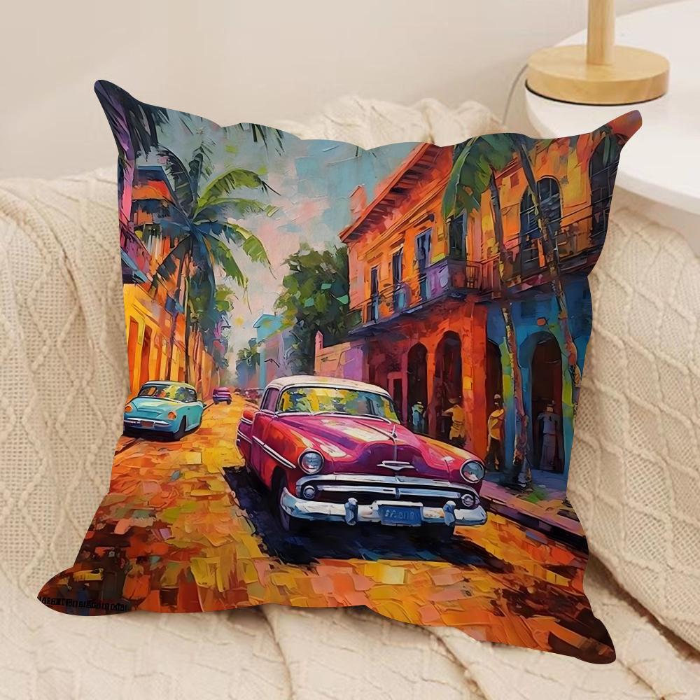 Watercolor Car Cushion Cover Silky Short Plush DoubleSided Printed Pillow Case for Sofa All Seasons Home Decor Gift