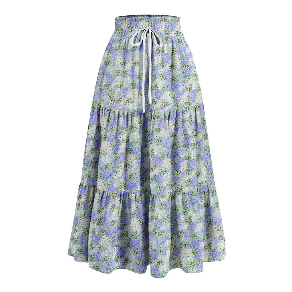 Женская весенняя повседневная длинная юбка с оборками, однотонная юбка, ретро-юбка в складку