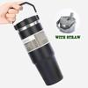 Portable Car Cup Stainless Steel Thermos Cup with Straw & Handle Double Walled Travel Sports Water Bottle Coffee Vacuum Flask