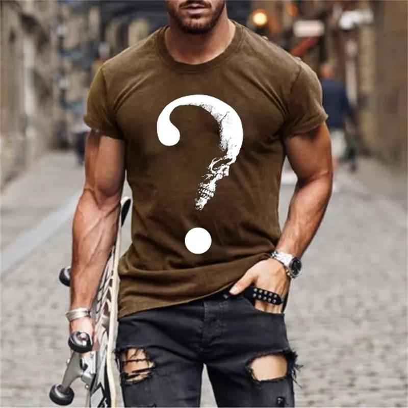 Летняя мужская повседневная футболка с рисунком черепа, футболки с коротким рукавом, белая футболка с забавным принтом вопросительного знака, уличная дышащая футболка