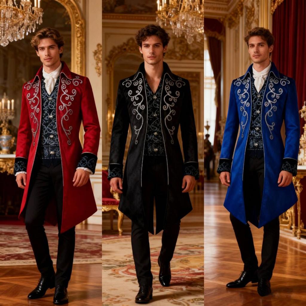 Fantasy European Mens Middle Ages Style Tailsuit With Embroidered Polyester For Stage Performances