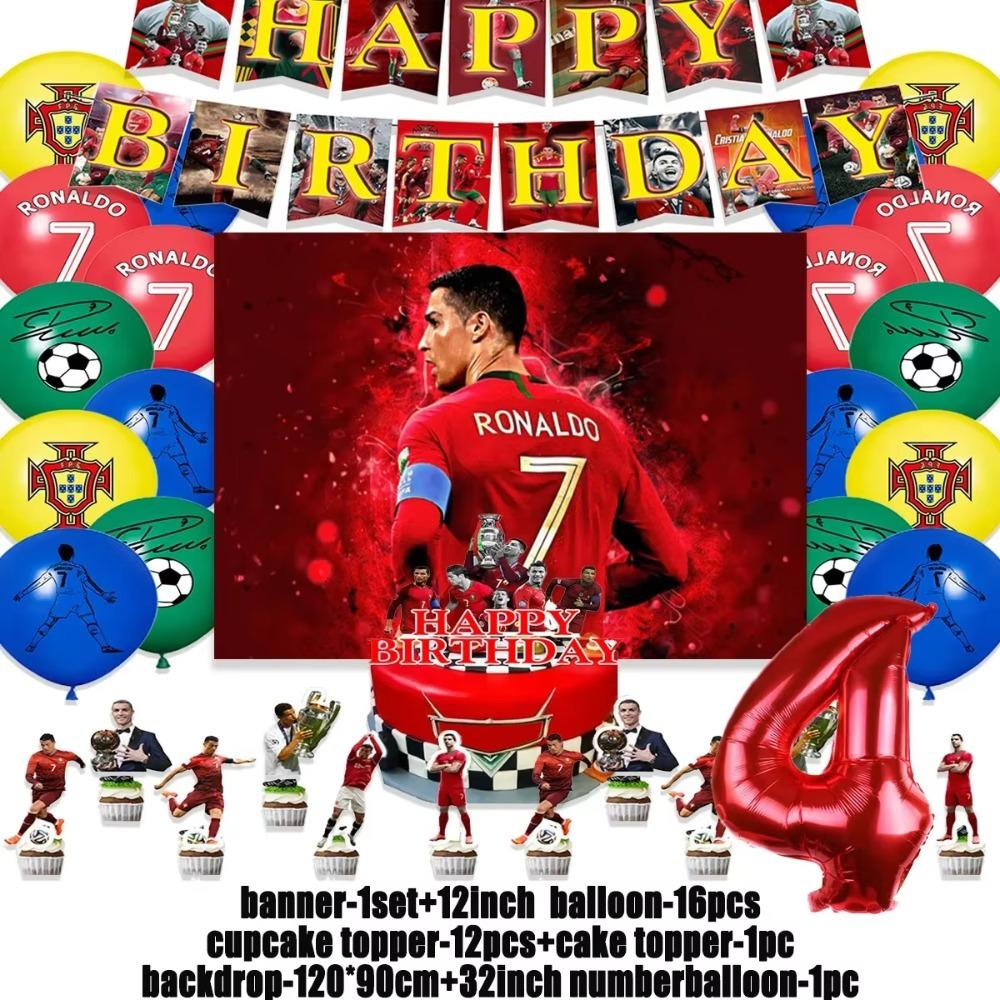 Spanish Football Player Theme Party Decoratiaons Soccer Star Balloon Set Boy Birthday Party Supplies Cr&7 Backdrop Banner Props