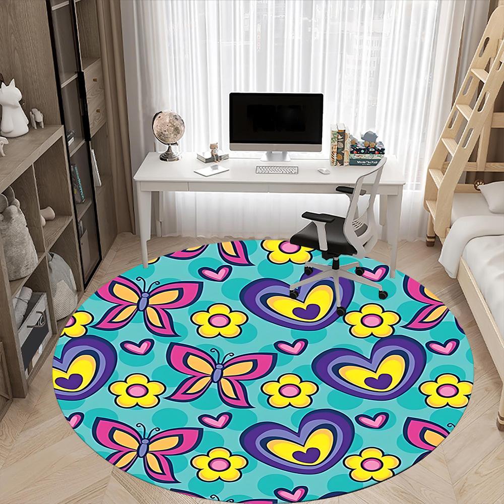 1pc Butterfly FlowersChair Carpet for Office, Indoor Non-Slip Washable Polyester Fiber Carpet, Mat For Office, Machine Washable