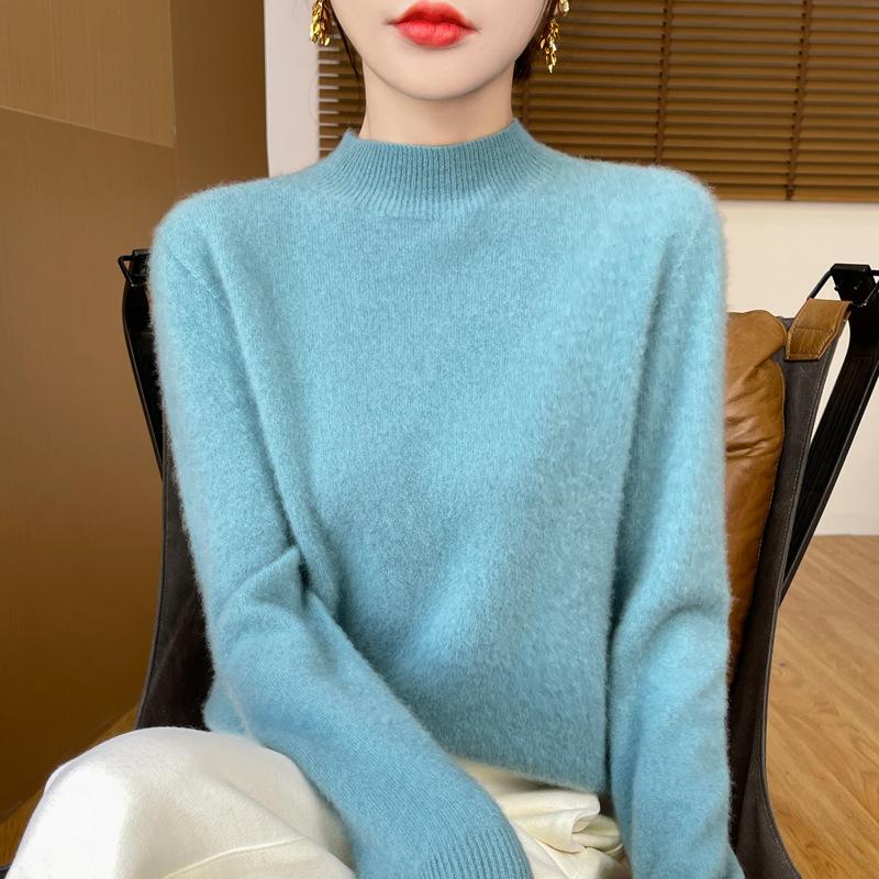 Seamless One-line Ready-to-wear Wool Sweater Half Turtleneck Knitted Bottoming Fashion Versatile Warm Sweater Autumn and Winter New Style