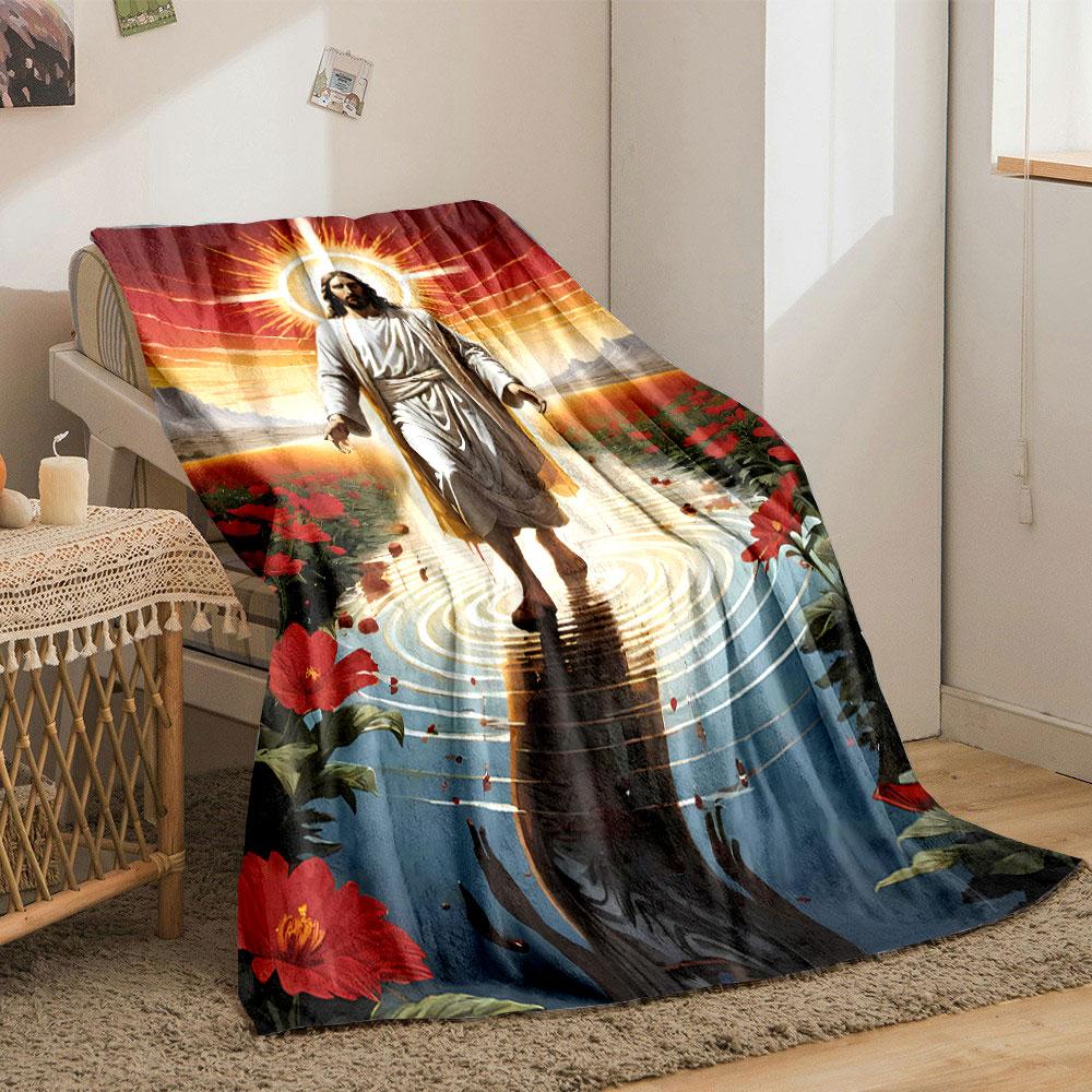 Jesus Walking on Water Blanket Printed Blanket for Living Room Bed Couch lunch break Soft Cozy Blanket for Friend's festival Gift