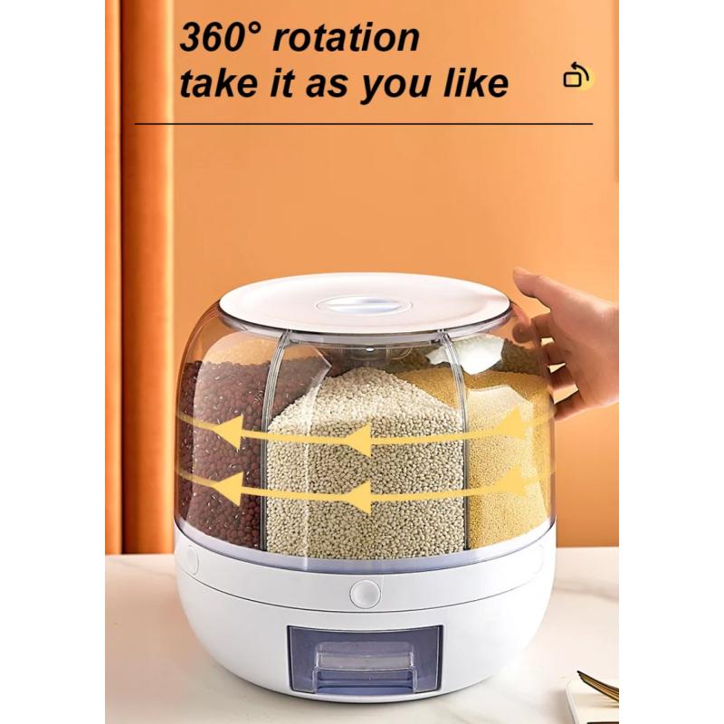 Кухонный контейнер для хранения,Контейнер для хранения продуктов питания,Вращающиеся на 360° бочки для риса, Герметичный дозатор хлопьев