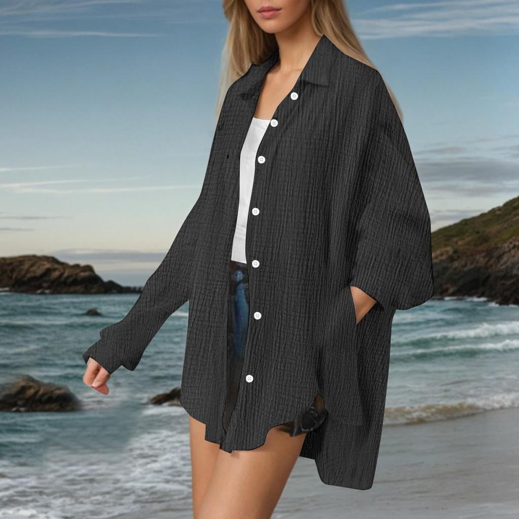 Женская мода повседневная рубашка с длинным рукавом, двухслойная, с отворотами, на пуговицах